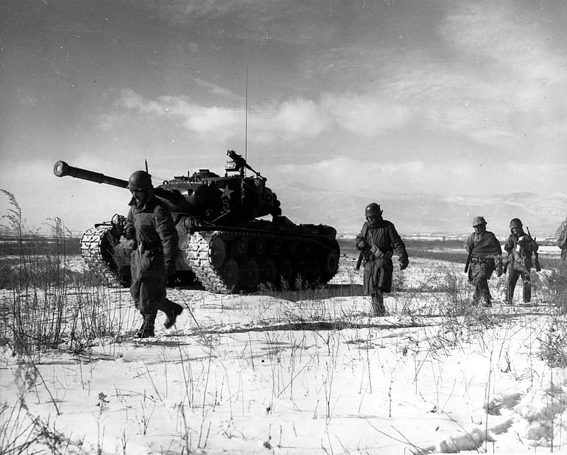 soldiers with tank in snow